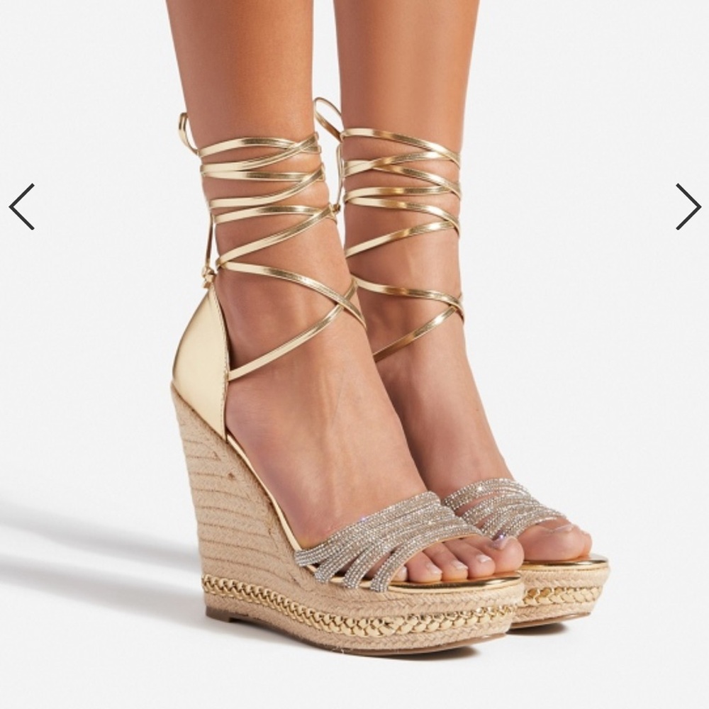 Shoe Dazzle Gold and Silver Wedge Sandals